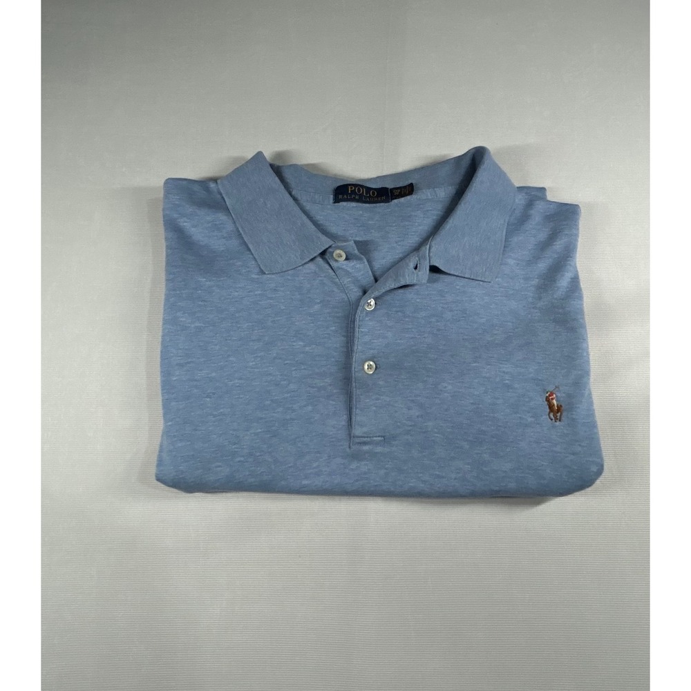 Polo Ralph Lauren Mens 2XB Blue Heather Short Sleeve Cotton Polo Shirt Pony Logo